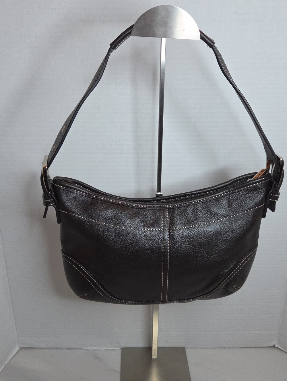 Danier Dark Brown Pebbled Leather Hobo Shoulder Bag
